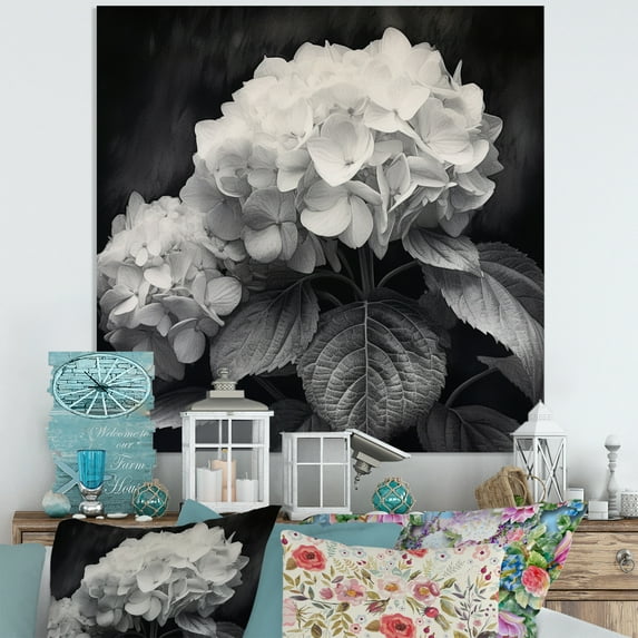 Designart "A Grey and White Hydrangea Blossom II" Floral Metal Wall Decor