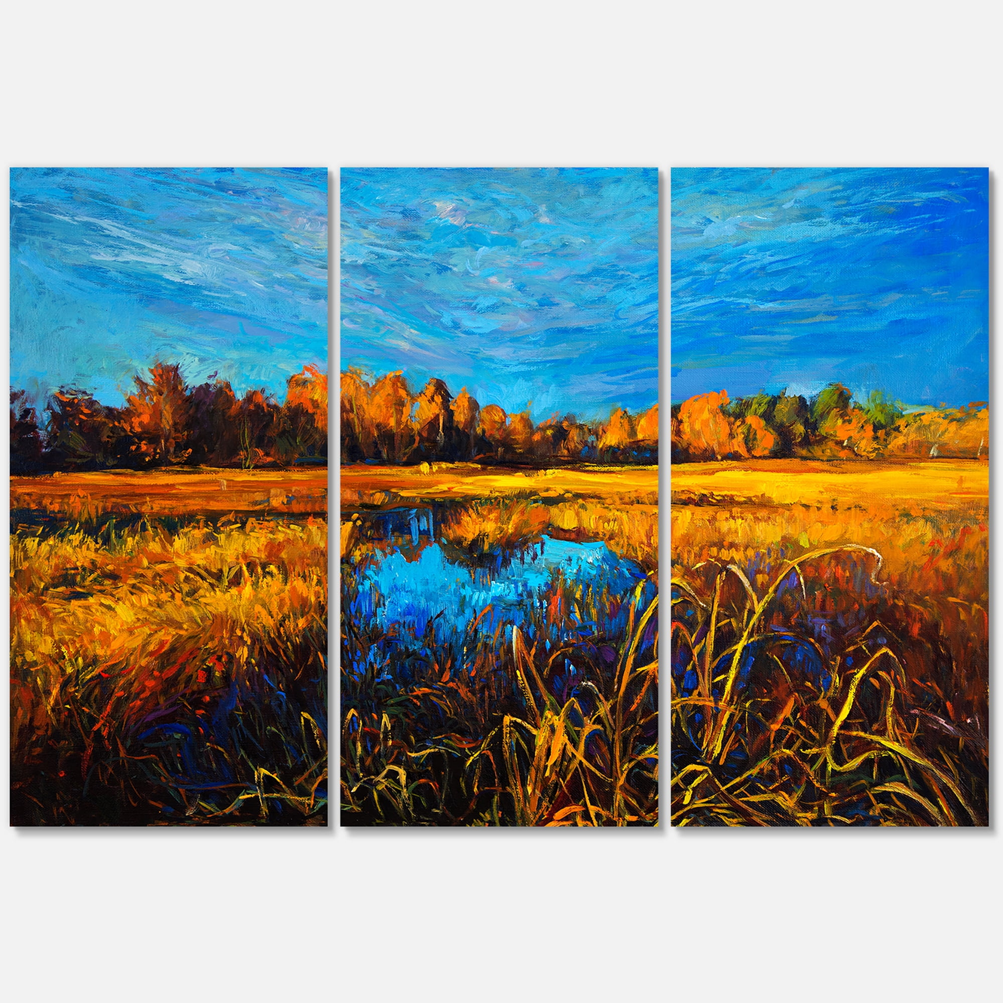Designart ' A Light Blue Sky Over Orange Meadows ' Traditional Canvas Wall Art Print