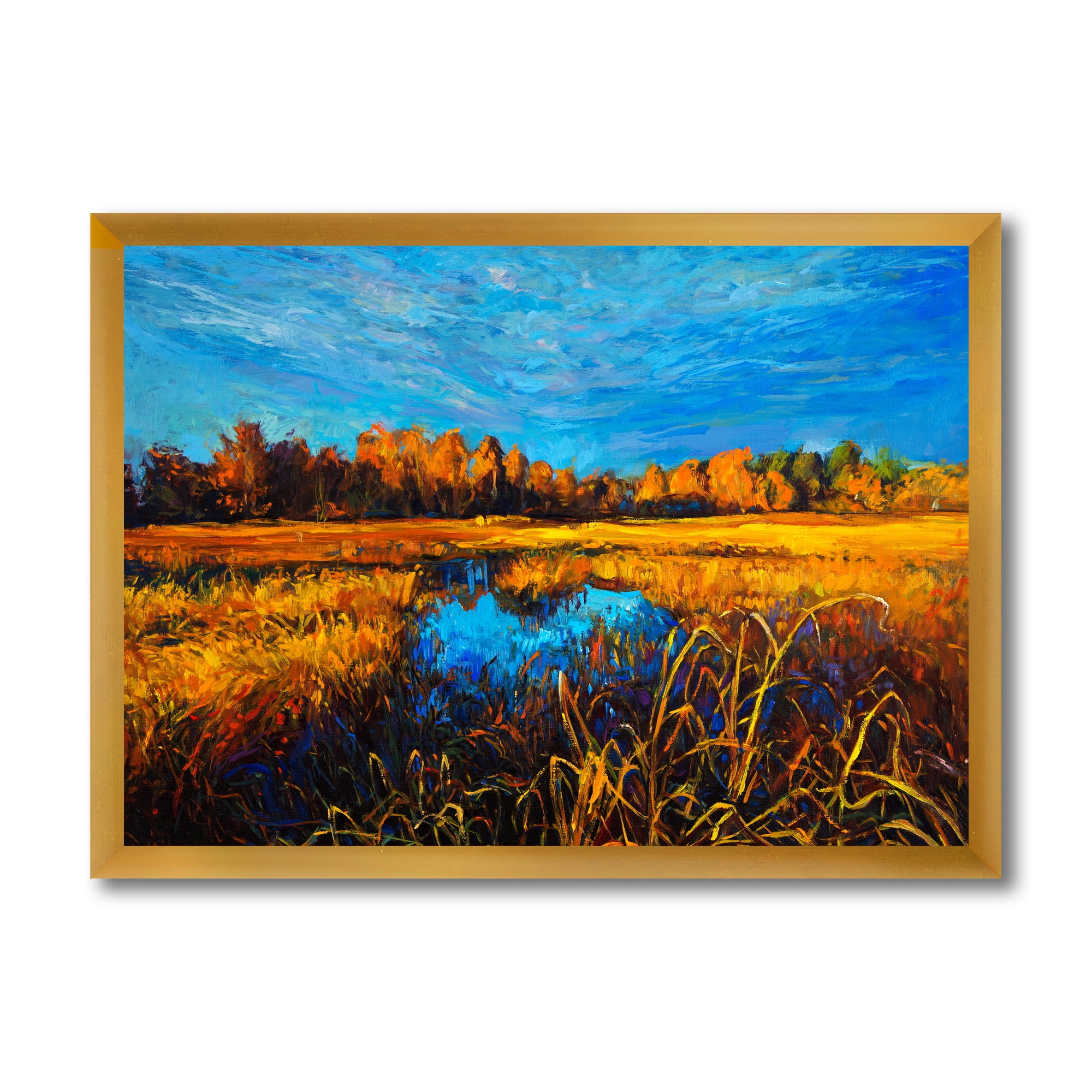 Designart 'A Light Blue Sky Over Orange Meadows' Traditional Framed Art Print