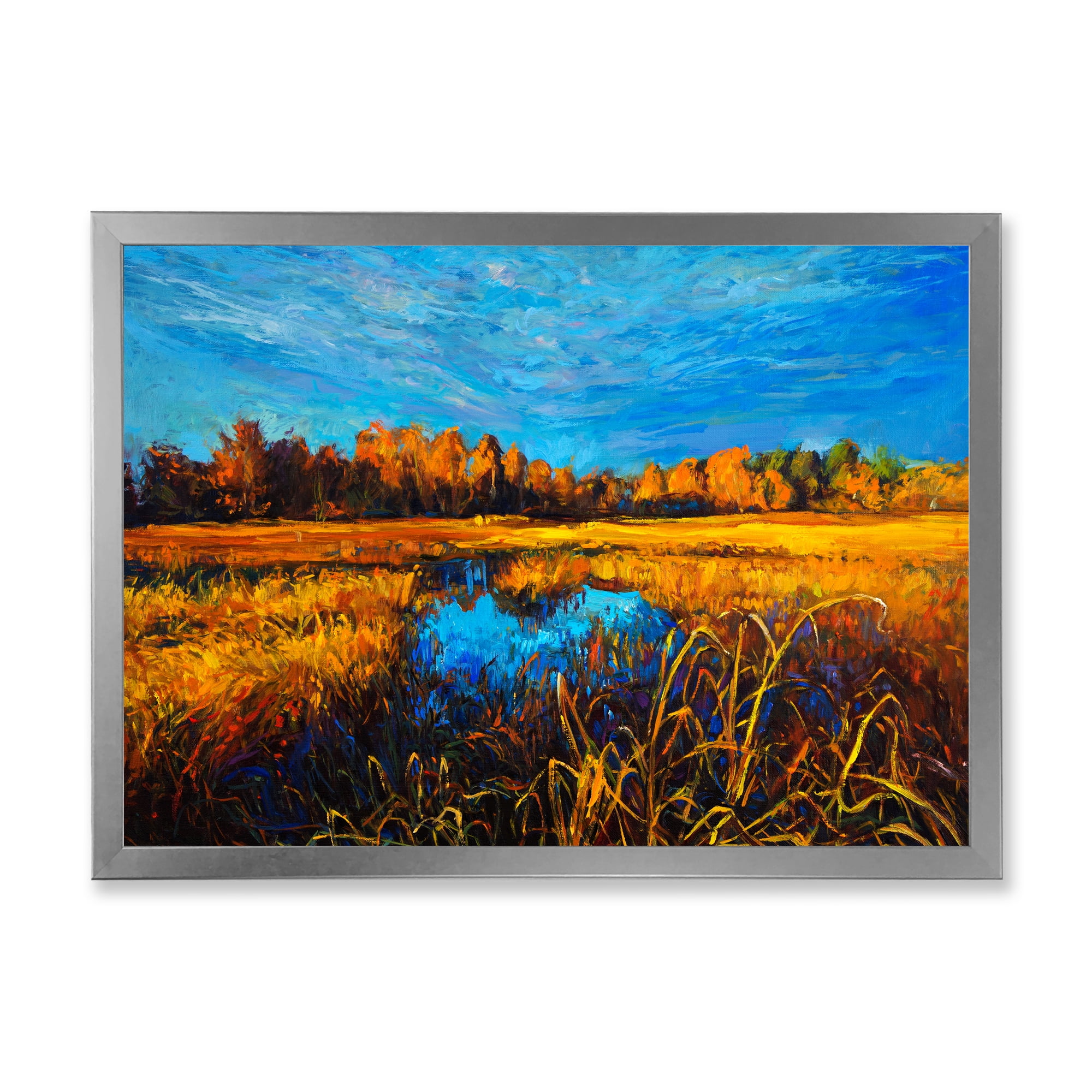 Designart 'A Light Blue Sky Over Orange Meadows' Traditional Framed Art Print