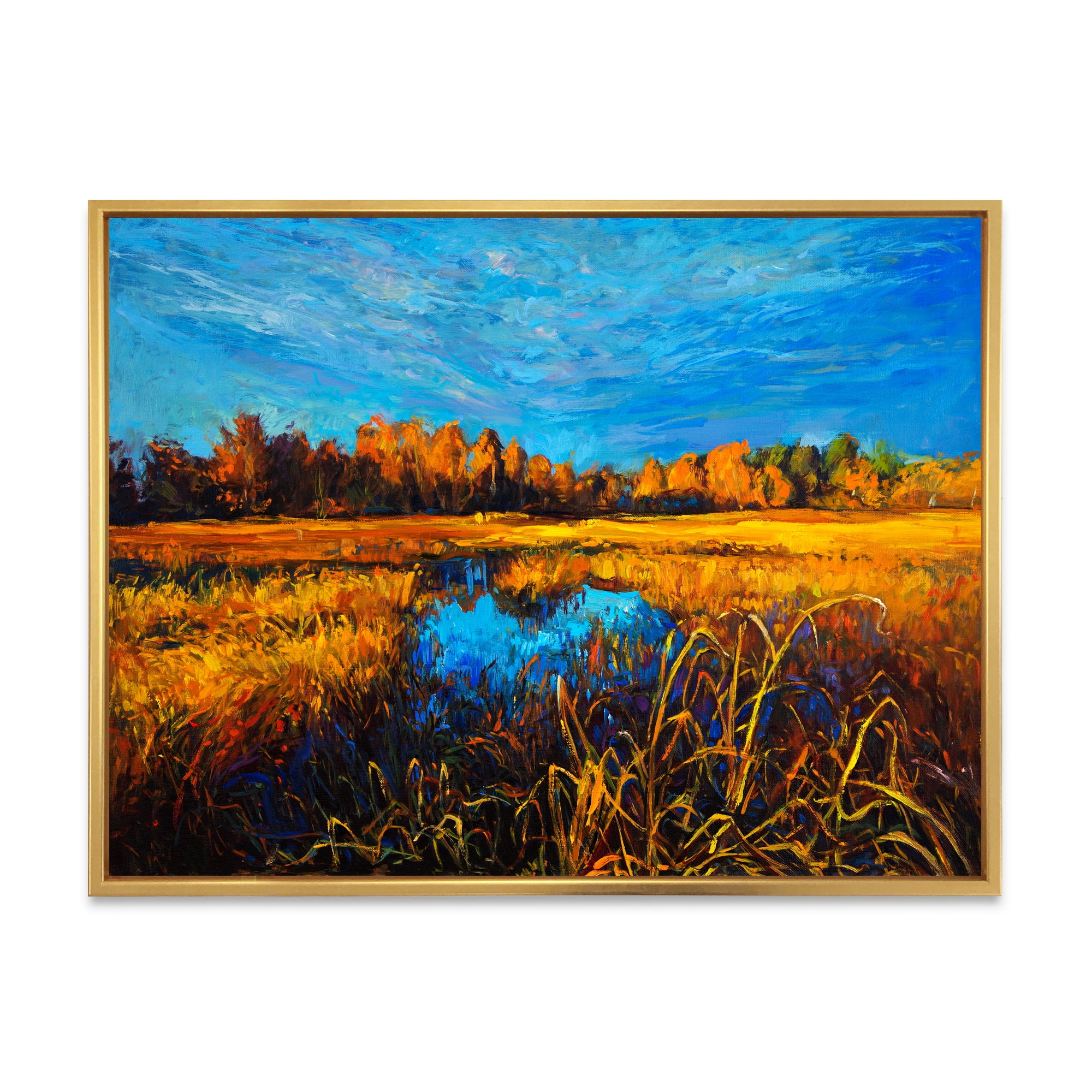 Designart 'A Light Blue Sky Over Orange Meadows' Traditional Framed Canvas Wall Art Print