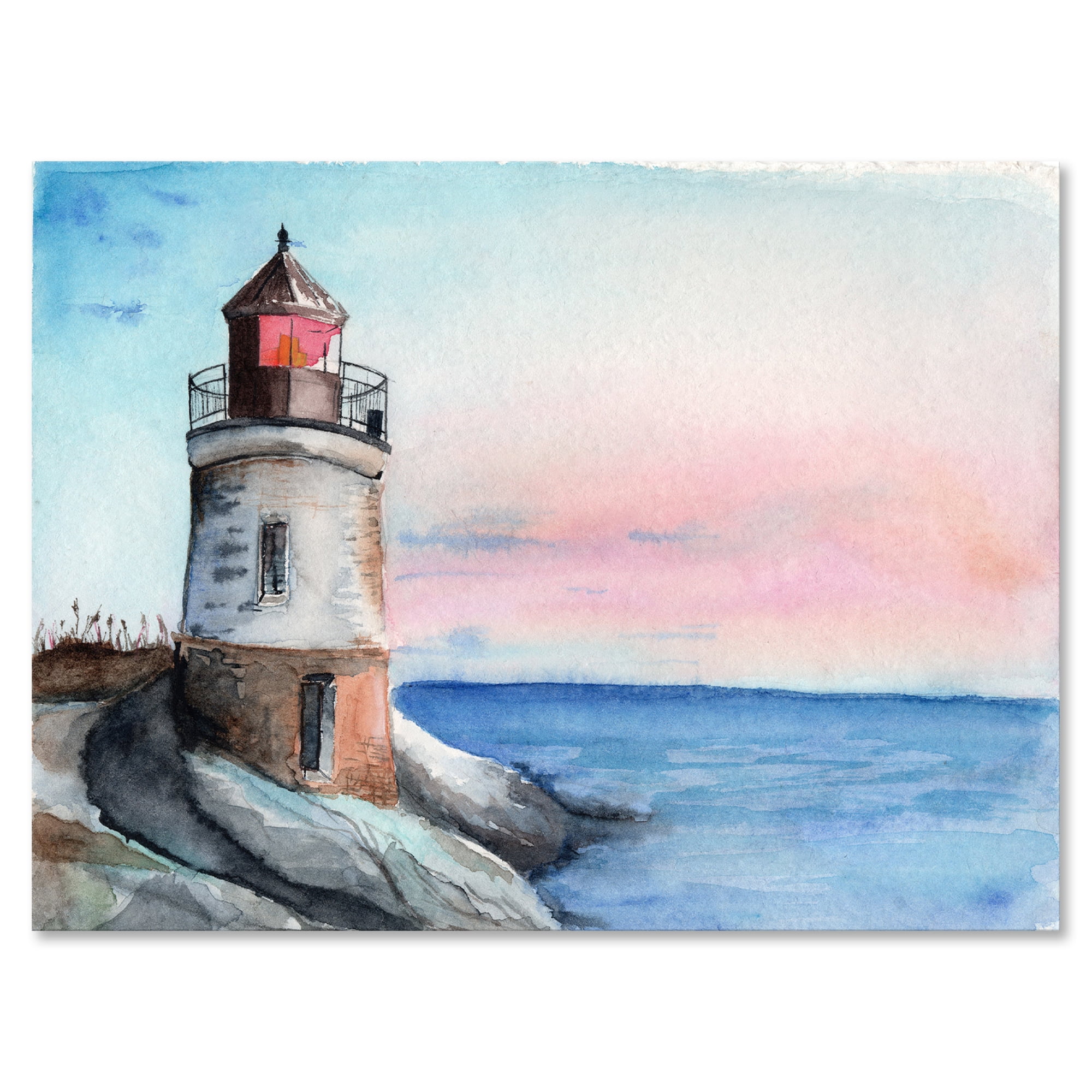 Designart ' A Lighthouse On A Rock Shore At Dawn ' Nautical & Coastal Canvas Wall Art Print
