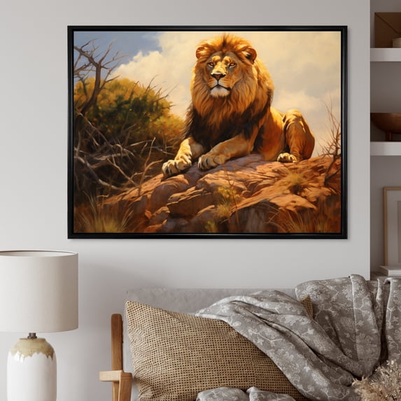 Designart "A Lion Captured En Plein Air II" Animals Floater Framed Wall Art Print