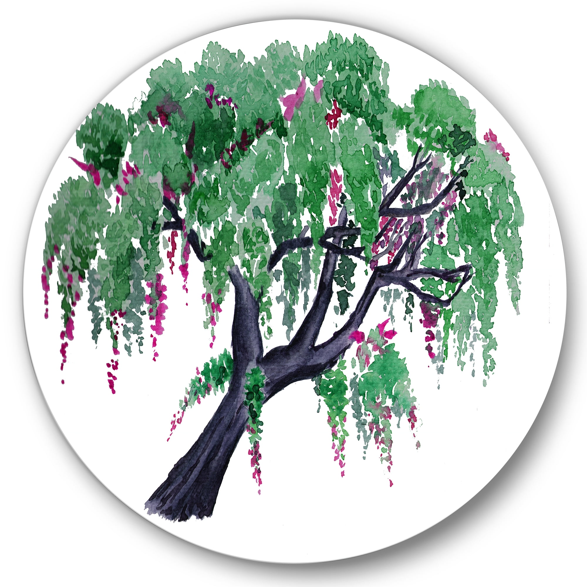 Designart 'A Lonely Tree of Wisteria' Traditional Circle Metal Wall Art 11x11 - Disc of 11