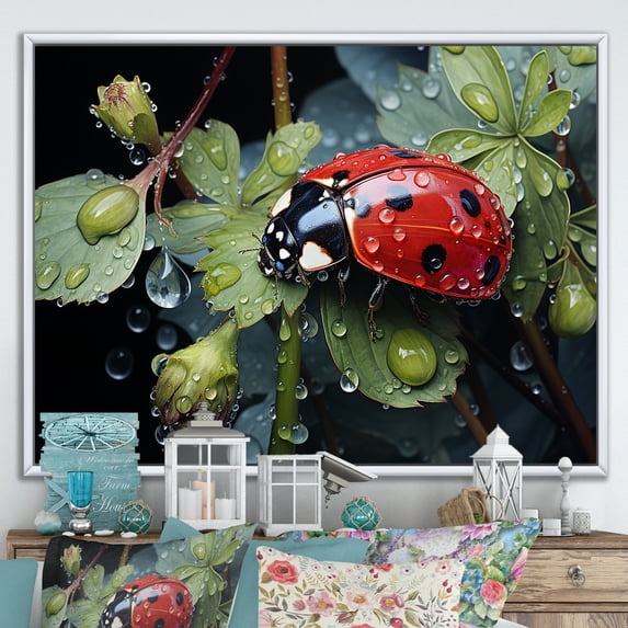 Designart "A Lullaby In The Rainy Company Of Ladybugs" Ladybug Floater Framed Canvas Prints