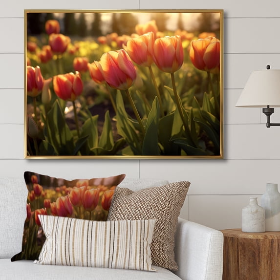 Designart "A Lush Field I" Tulips Floater Framed Wall Art Living Room