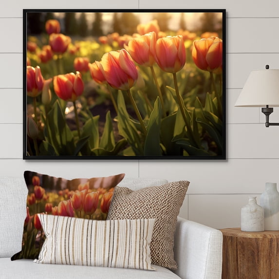 Designart "A Lush Field I" Tulips Floater Framed Wall Art Living Room