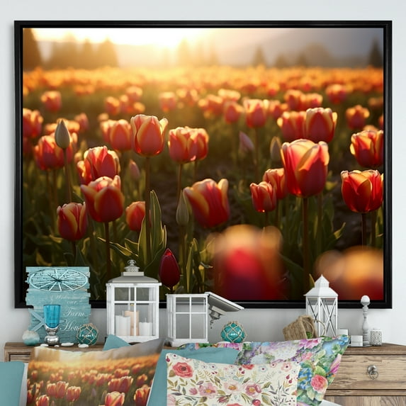 Designart "A Lush Field II" Tulips Floater Framed Canvas Wall Art