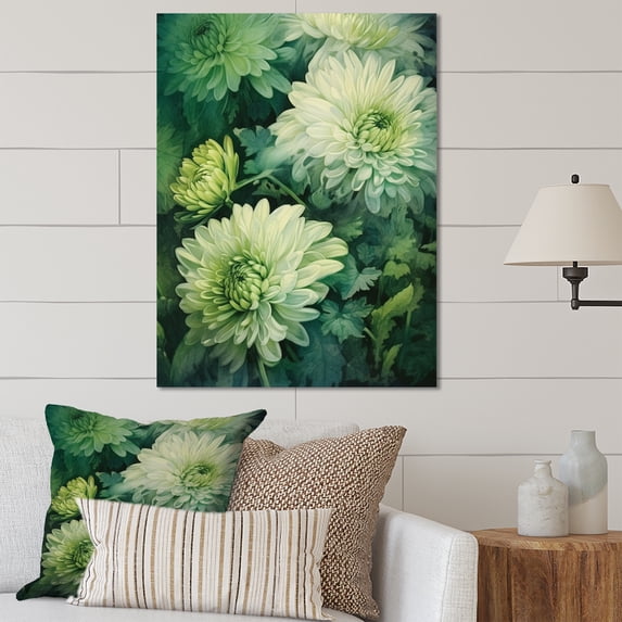 Designart "A Melodic Arrangement of Green and White Chrysanthemums III" Floral Metal Wall Art Prints