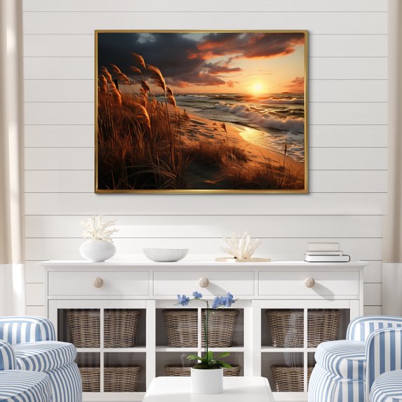 Designart "A Mesmerizing Golden Sands wall art XI" Landscapes Floater Framed Canvas Print
