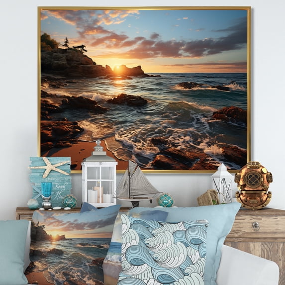 Designart "A Mesmerizing Golden Sands wall art XII" Landscapes Floater Framed Wall Decor