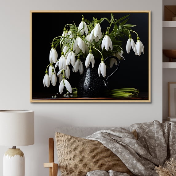 Designart "A Minimalist Still Life Featuring Snowdrops" Snowdrops Floater Framed Canvas Prints