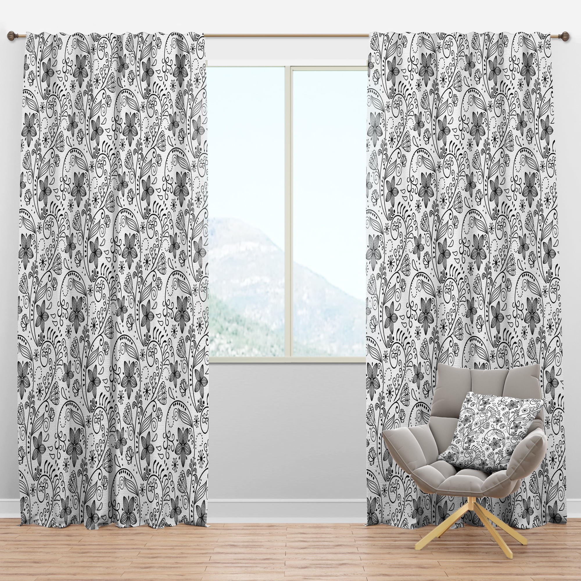 Designart 'A Monochrome Flower Design Texture' Bohemian & Eclectic Blackout Curtain Panel