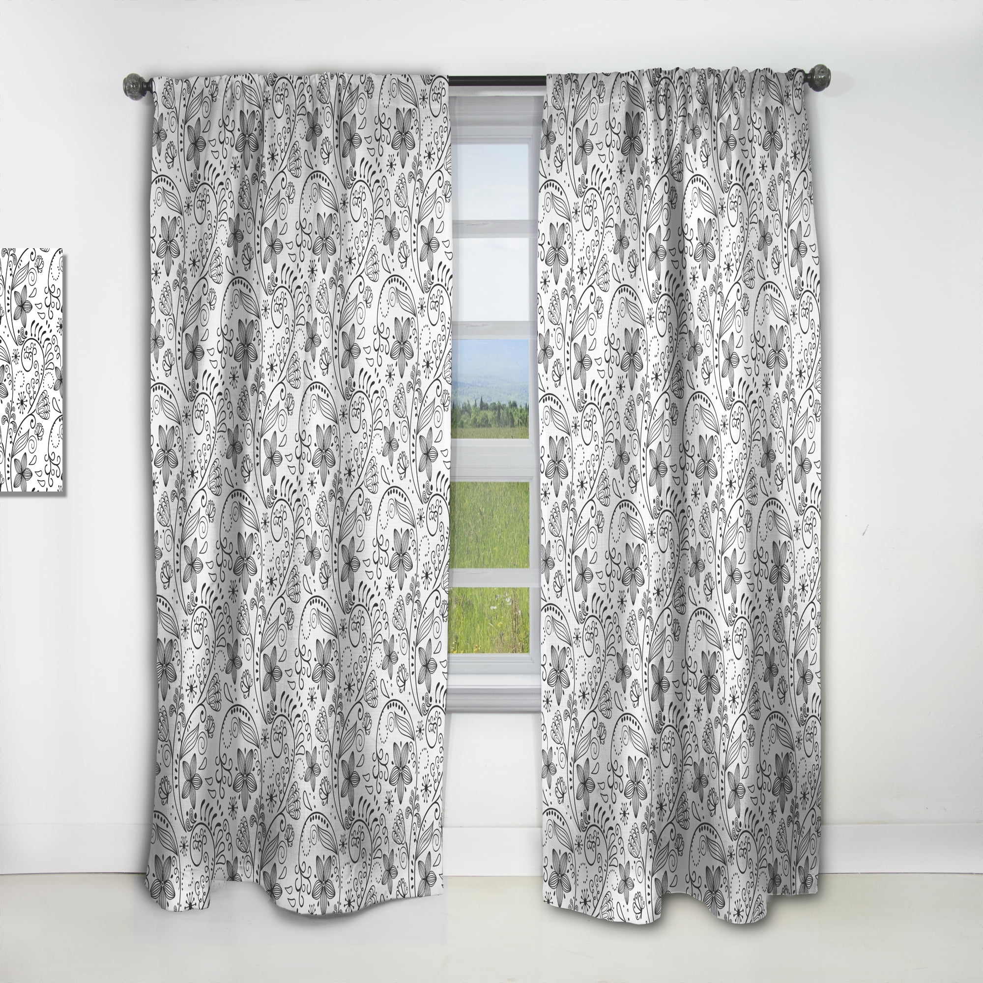 Designart 'A Monochrome Flower Design Texture' Bohemian & Eclectic Curtain Panel