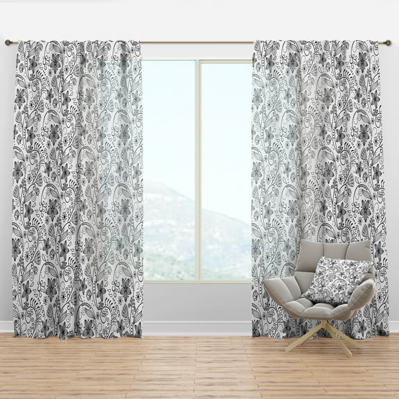 Designart 'A Monochrome Flower Design Texture' Bohemian & Eclectic Curtain Panel