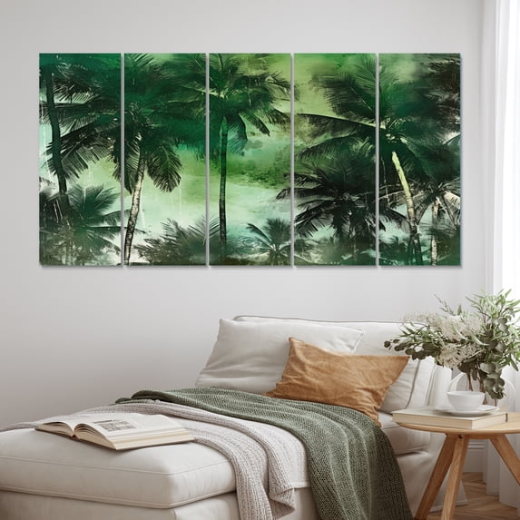 Designart "A Monochrome Paradise with Palm Trees I" Tropical Metal Wall Décor Set