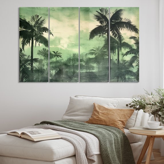 Designart "A Monochrome Paradise with Palm Trees II" Tropical Metal Art Print Set