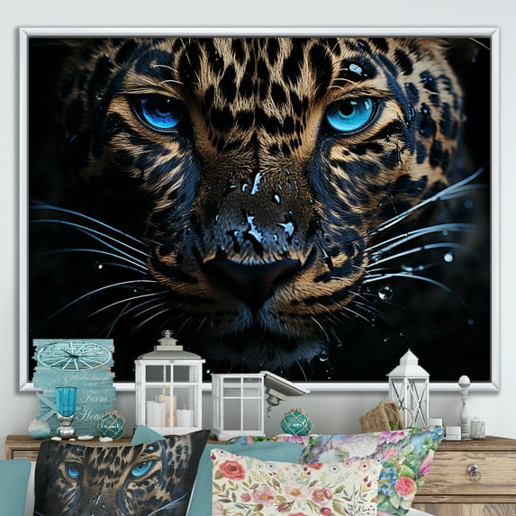 Designart "A Nocturnal Leopard Sovereign In The Nighttime Blues I" Animals Leopard Floater Framed Wall Art Living Room