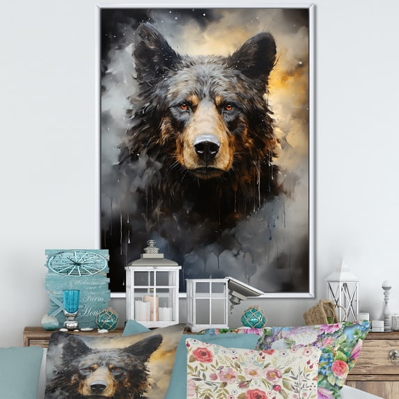 Designart "A Noir Bear On Dramatic Shadow" Animals Bear Floater Framed Wall Art Prints
