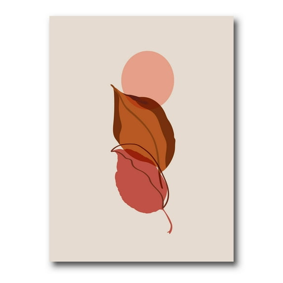 Designart ' A Red Full Moon Over Two Autumn Leaves ' Modern Canvas Wall Art Print
