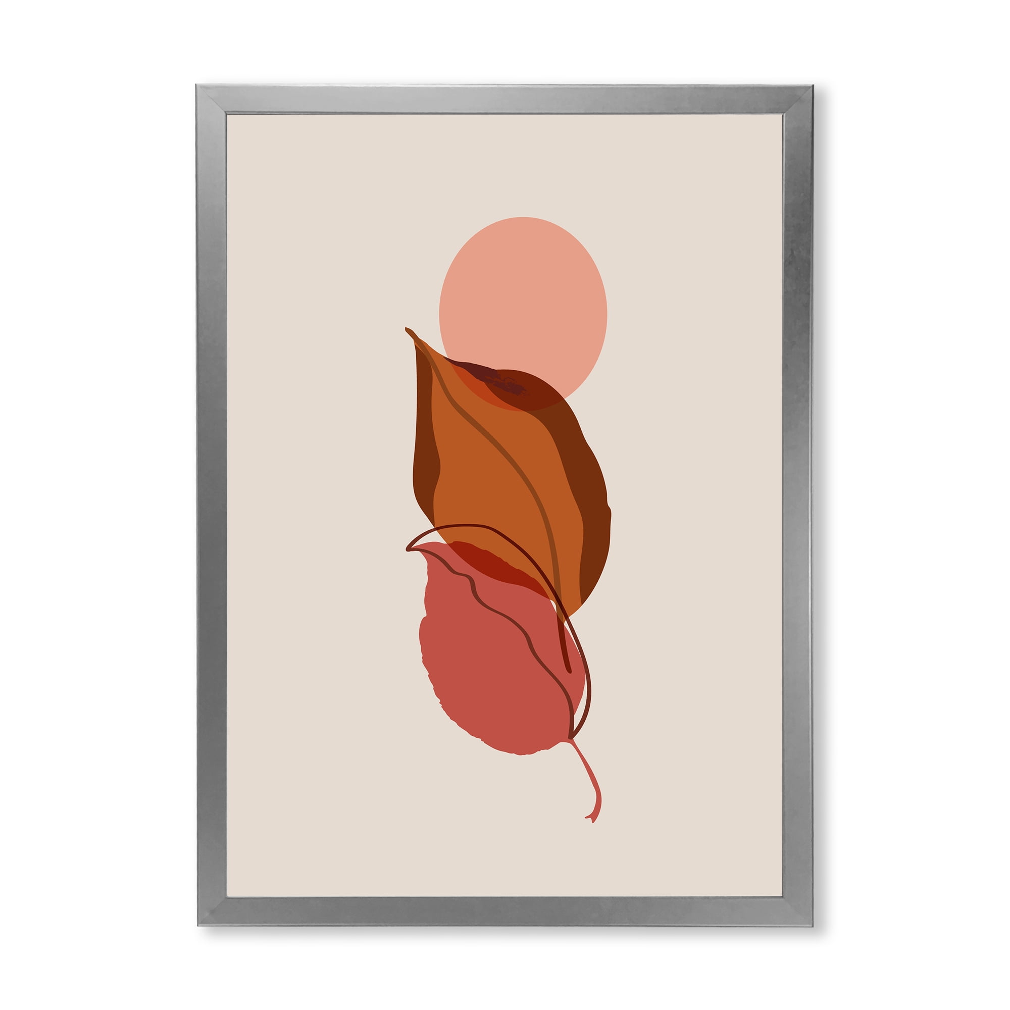 Designart 'A Red Full Moon Over Two Autumn Leaves' Modern Framed Art Print
