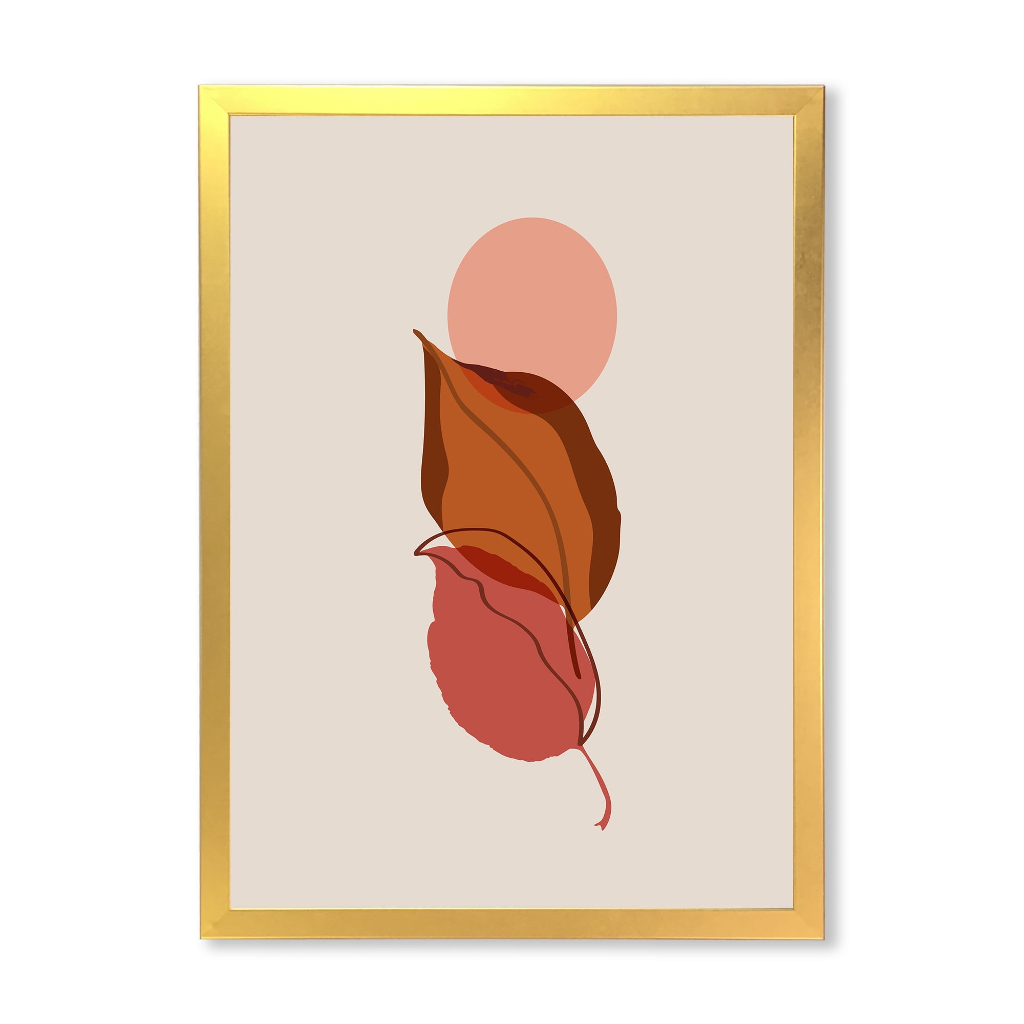 Designart 'A Red Full Moon Over Two Autumn Leaves' Modern Framed Art Print