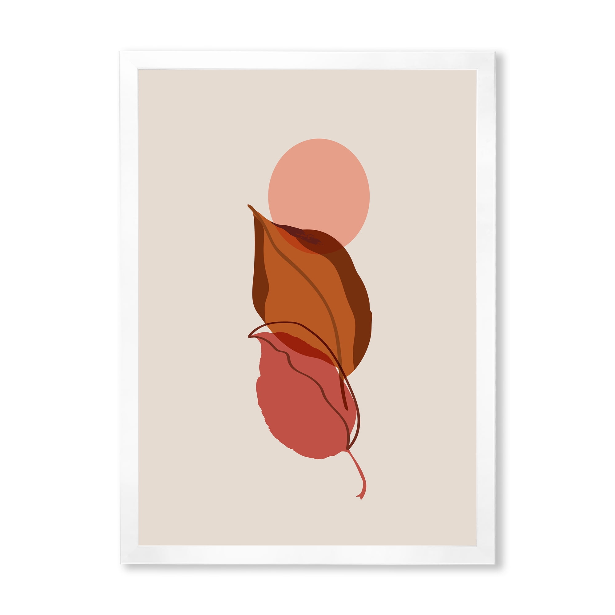 Designart 'A Red Full Moon Over Two Autumn Leaves' Modern Framed Art Print