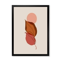 Designart 'A Red Full Moon Over Two Autumn Leaves' Modern Framed Art Print