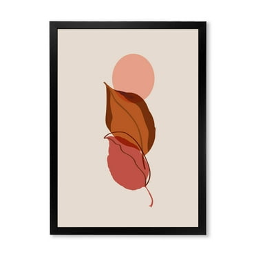 Designart 'A Red Full Moon Over Two Autumn Leaves' Modern Framed Art Print