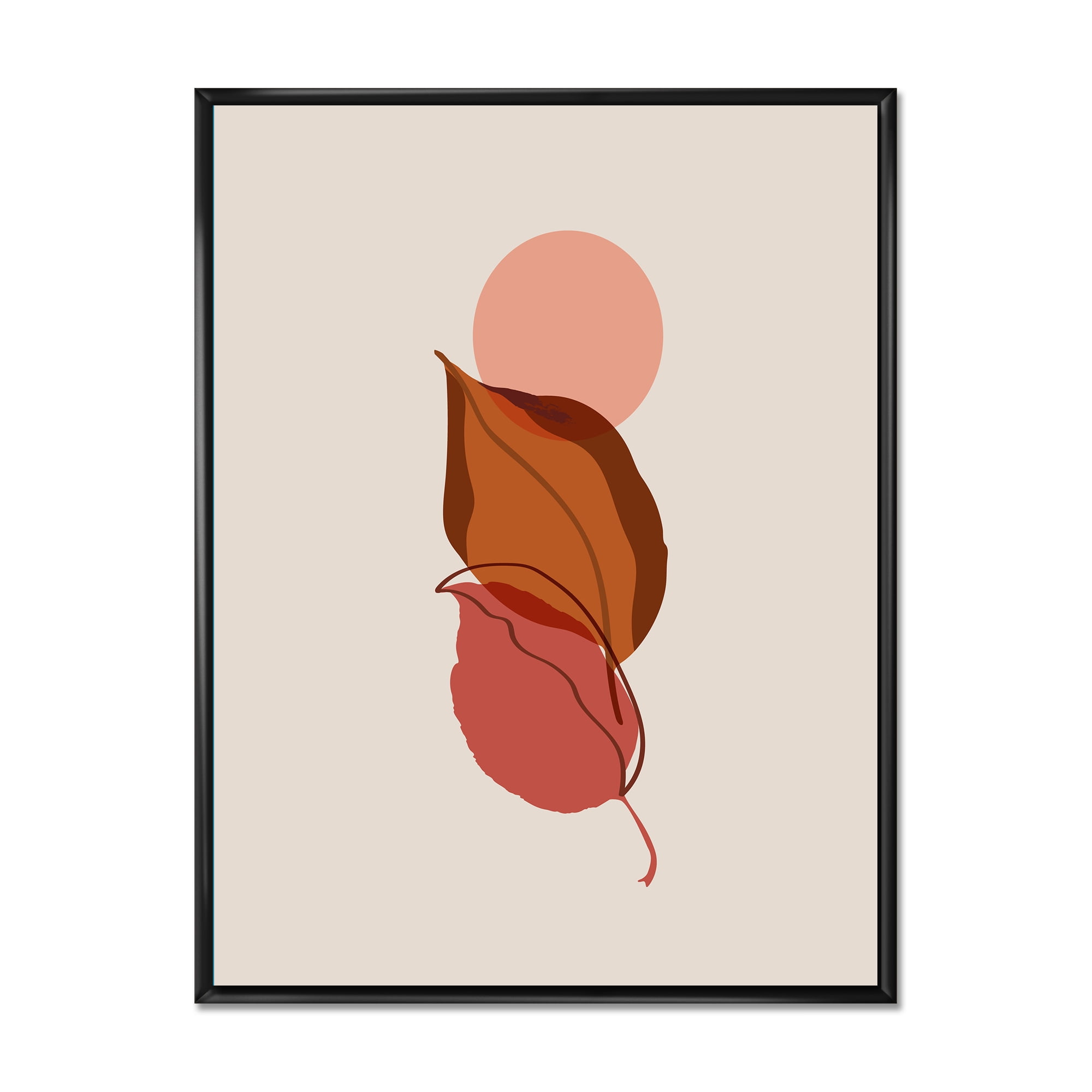 Designart 'A Red Full Moon Over Two Autumn Leaves' Modern Framed Canvas Wall Art Print