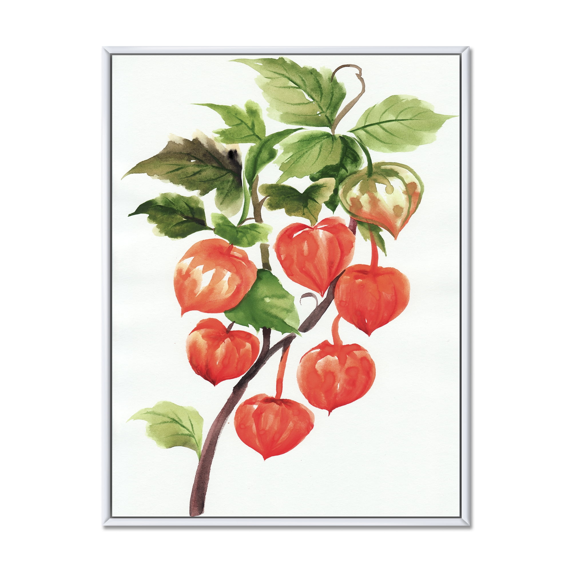 Designart 'A Red Physalis Branch' Traditional Framed Canvas Wall Art Print