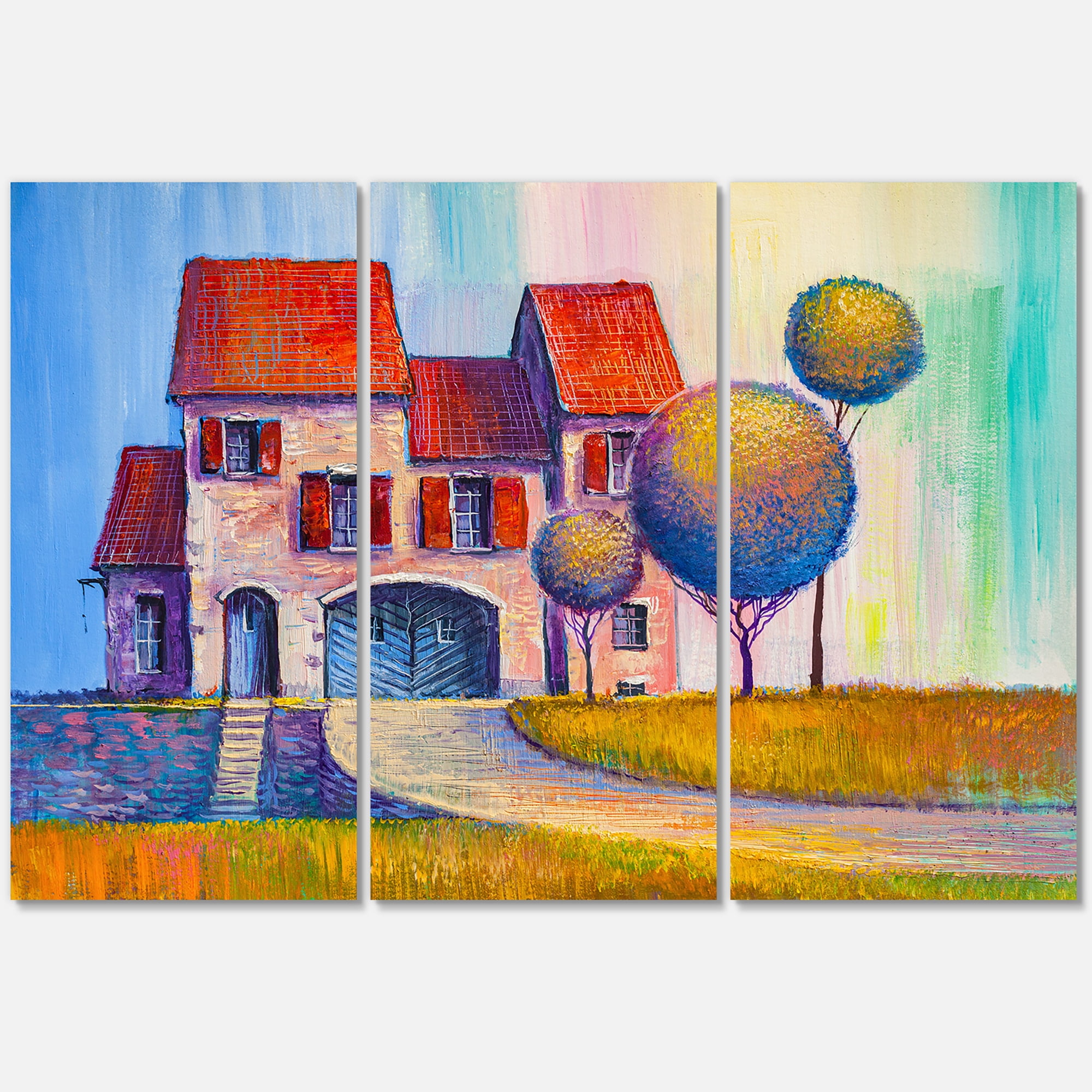 Designart ' A Red Roof House With In The Village ' Modern Canvas Wall Art Print