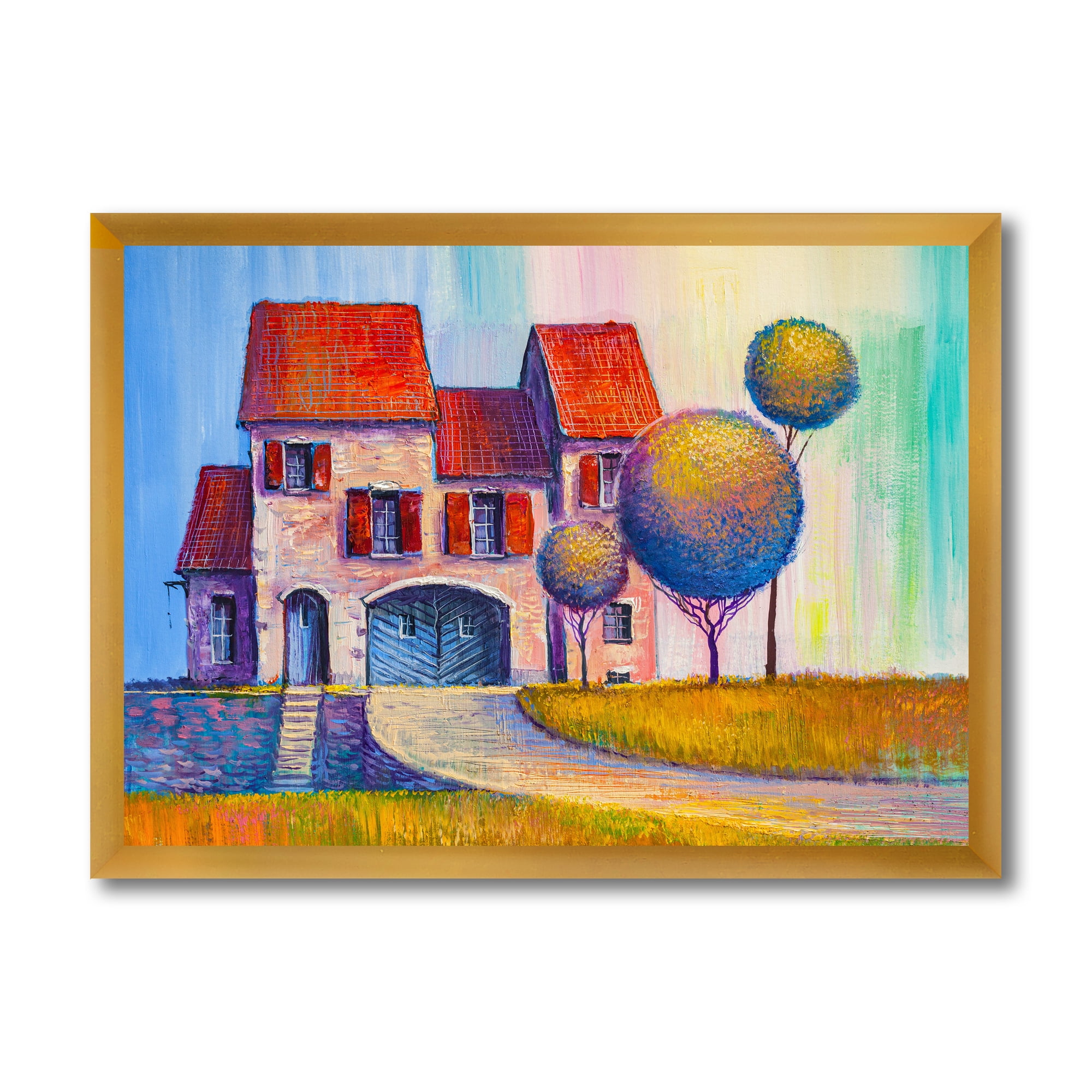 Designart 'A Red Roof House With In The Village' Modern Framed Art Print