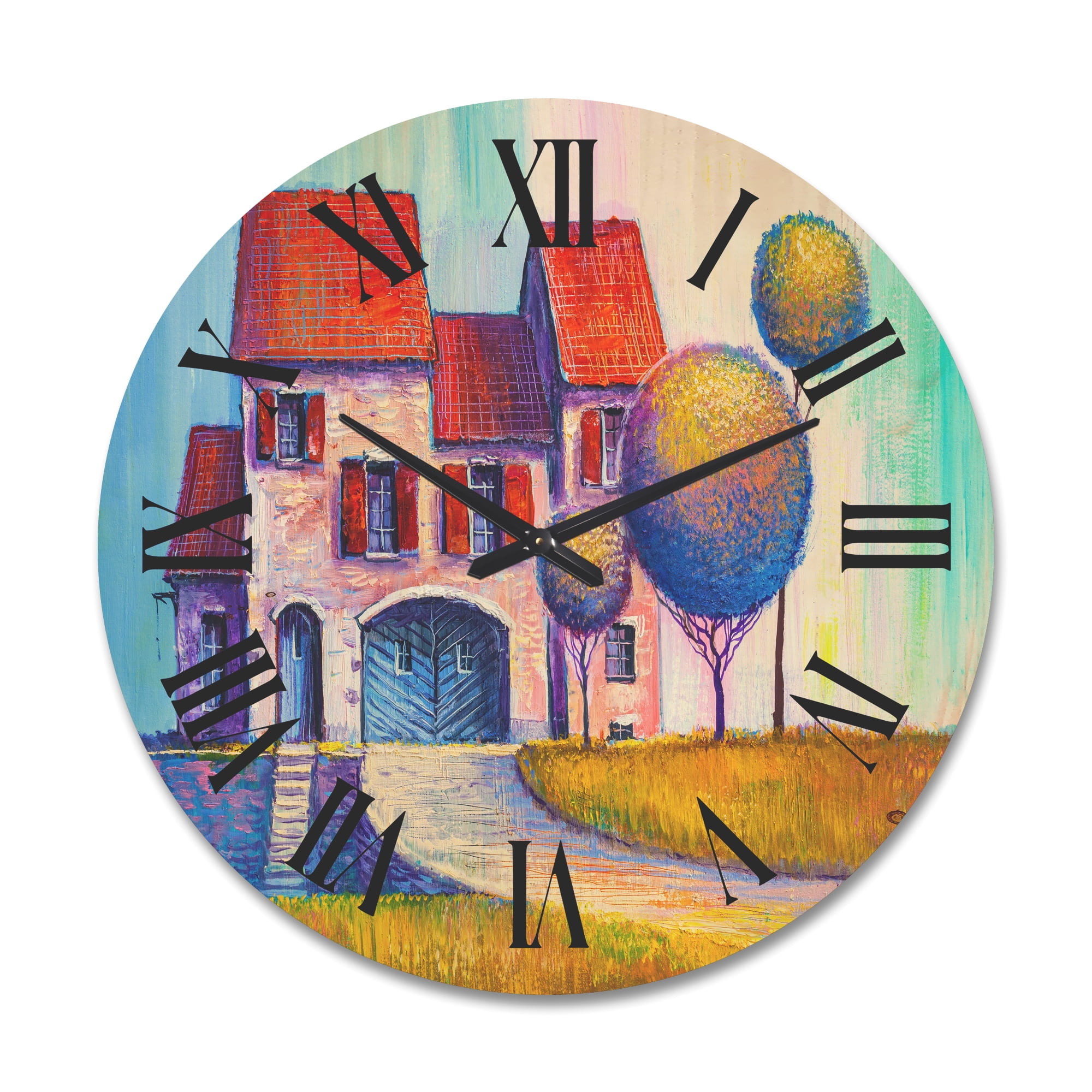 Designart 'A Red Roof House With In The Village' Modern Wood Wall Clock