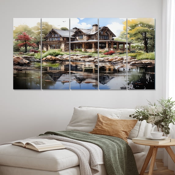 Designart "A Serene Retreat Amongst Hotels and Lodges V" Architecture Metal Wall Decor Set