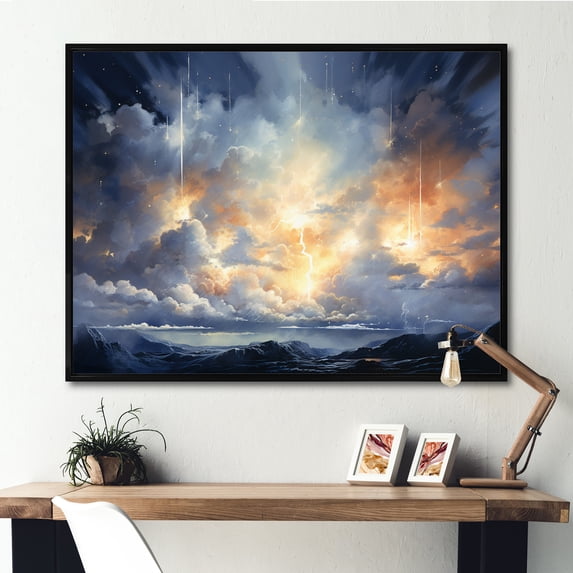 Designart "A Shower of Light Meteors in the Night Sky III" Landscapes Floater Framed Canvas Print
