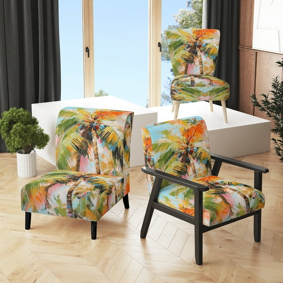Designart "A Single Palm Tree VII" Multi-Color Floral Upholstered Accent Chair - Traditional Arm Chair For Bedroom