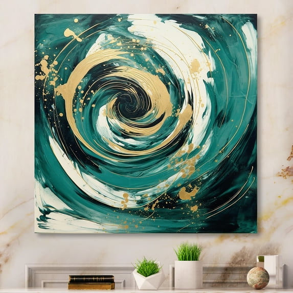 Designart "A Spiral in Dark Blue and Gold I" Abstract Spirals Metal Art Print