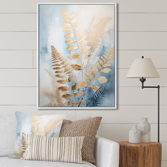 Designart "A Symphony Of Blue And Golden Ferns II" Ferns Floater Framed Canvas Prints