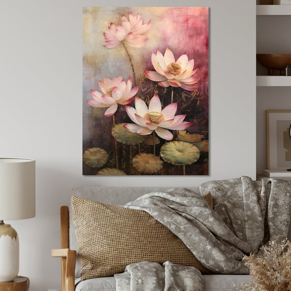 Designart "A Symphony of Vintage Pink Lotuses II" Floral Metal Art Print