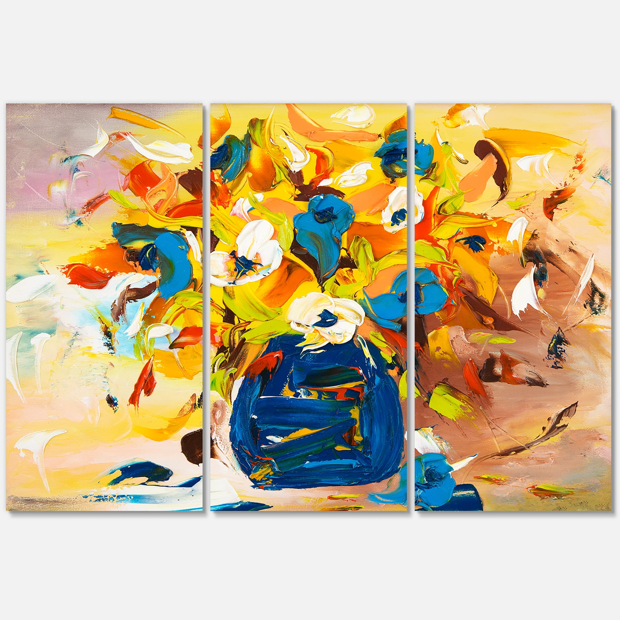 Designart ' A VIbrant Flower Bouquet In Blue and Yellow ' Traditional Canvas Wall Art Print