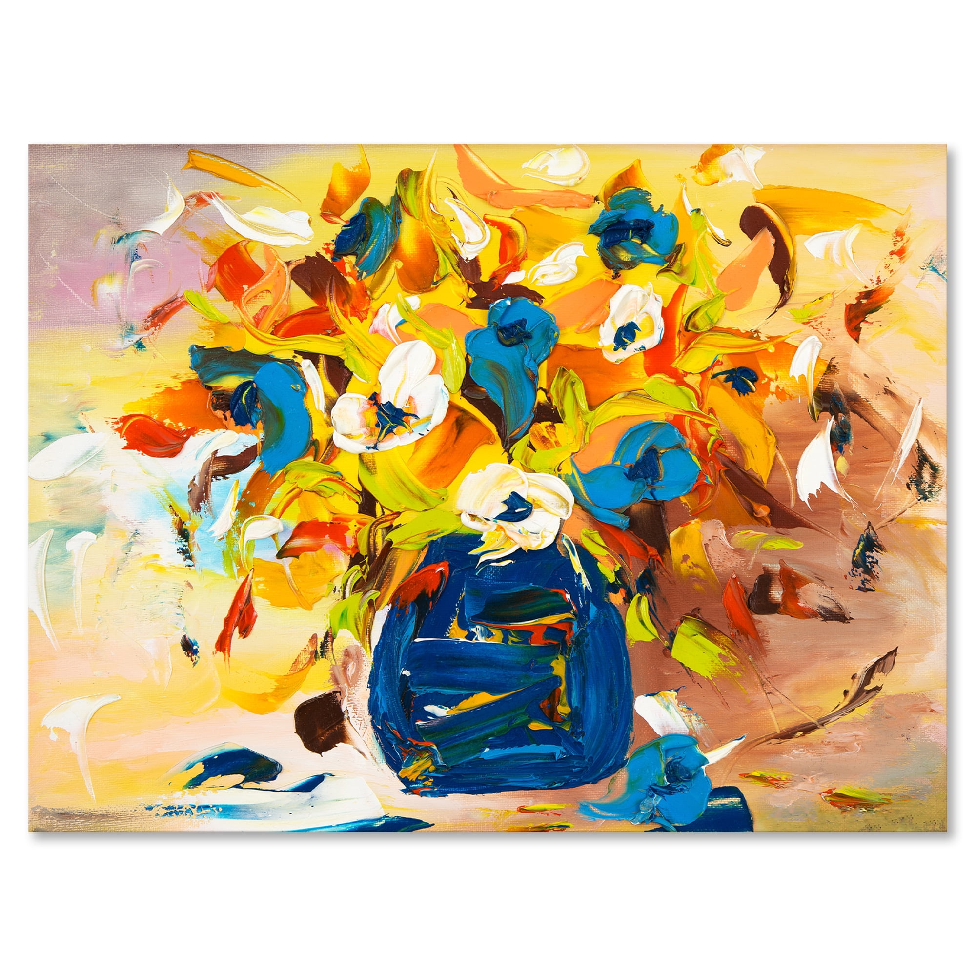 Designart ' A VIbrant Flower Bouquet In Blue and Yellow ' Traditional Canvas Wall Art Print