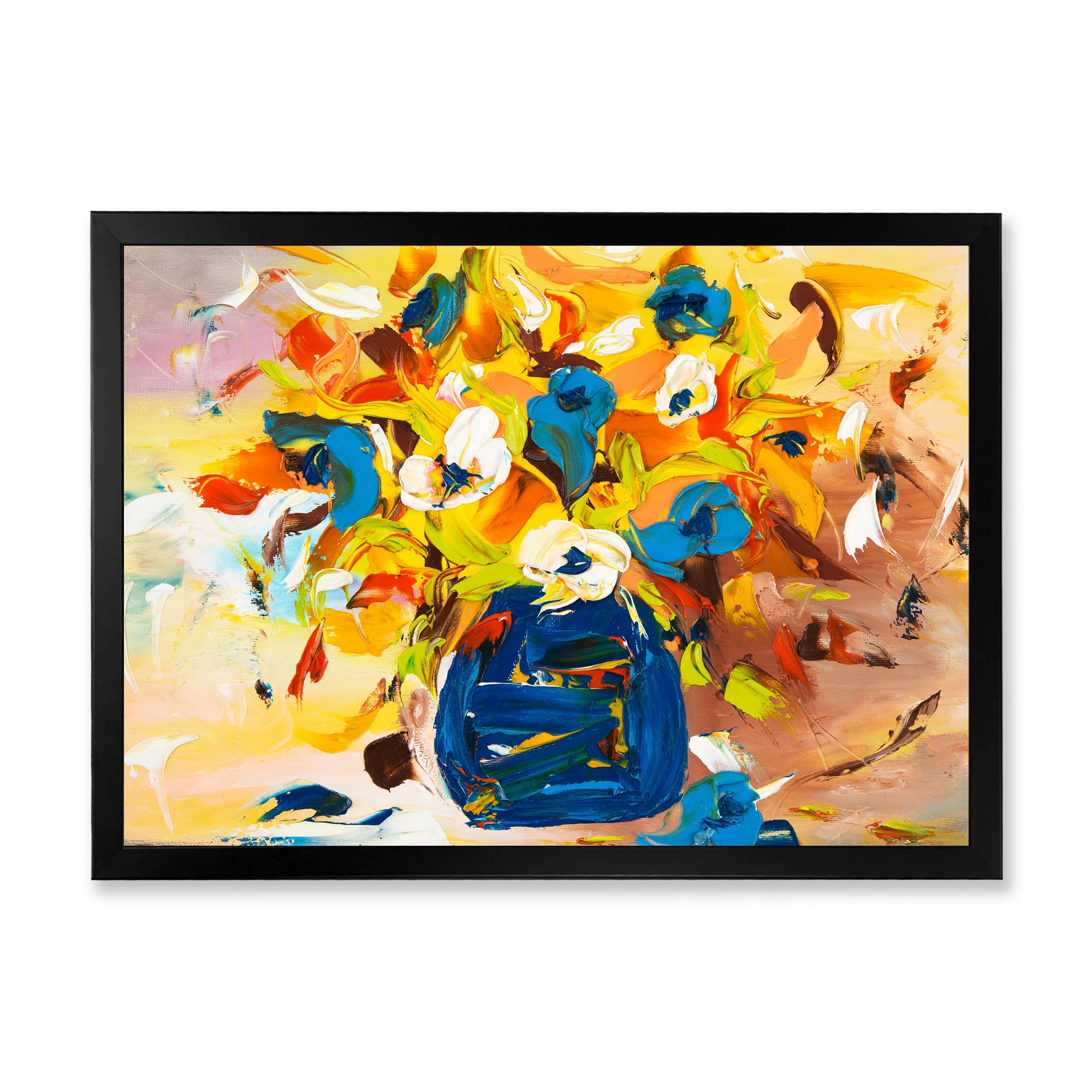Designart 'A VIbrant Flower Bouquet In Blue and Yellow' Traditional Framed Art Print