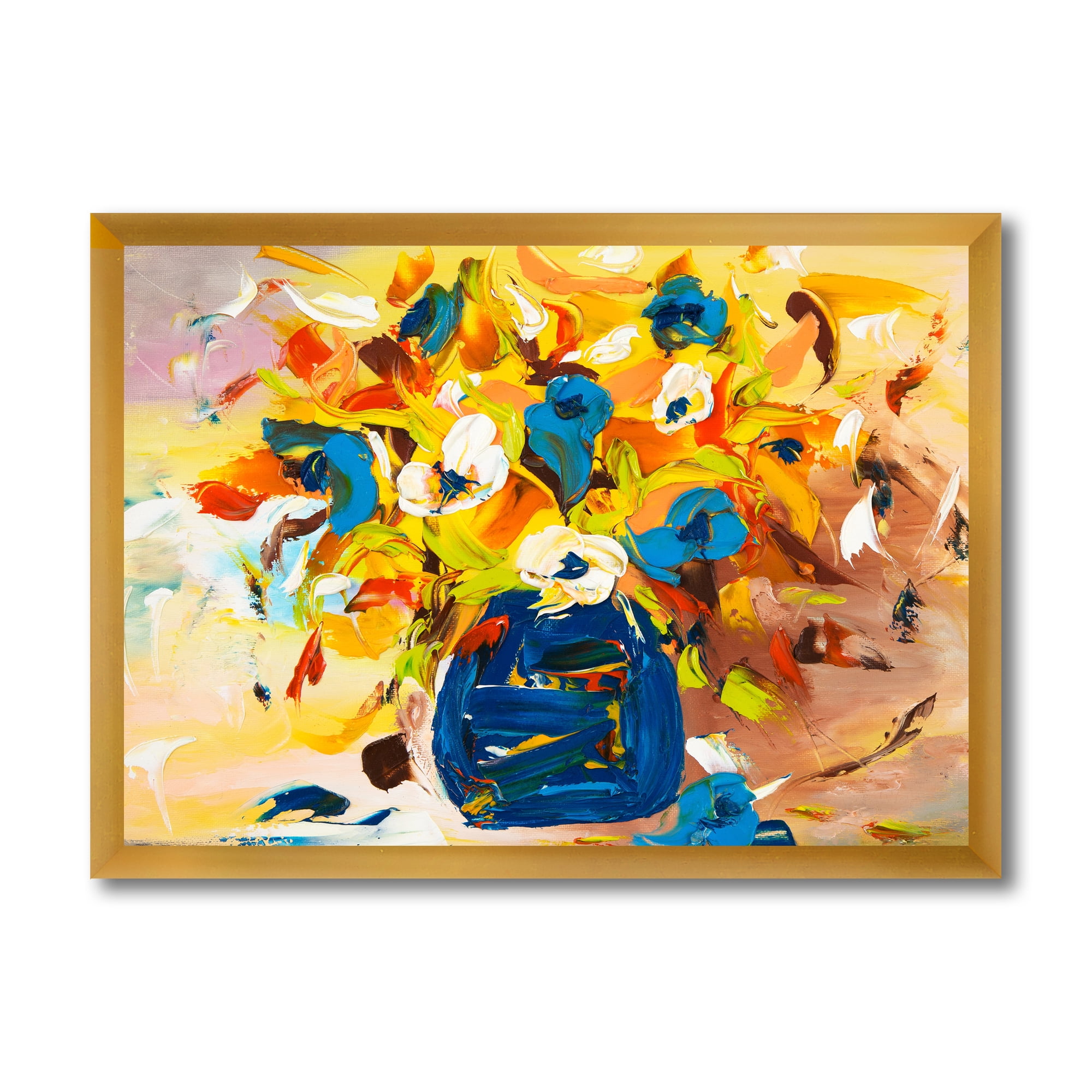Designart 'A VIbrant Flower Bouquet In Blue and Yellow' Traditional Framed Art Print