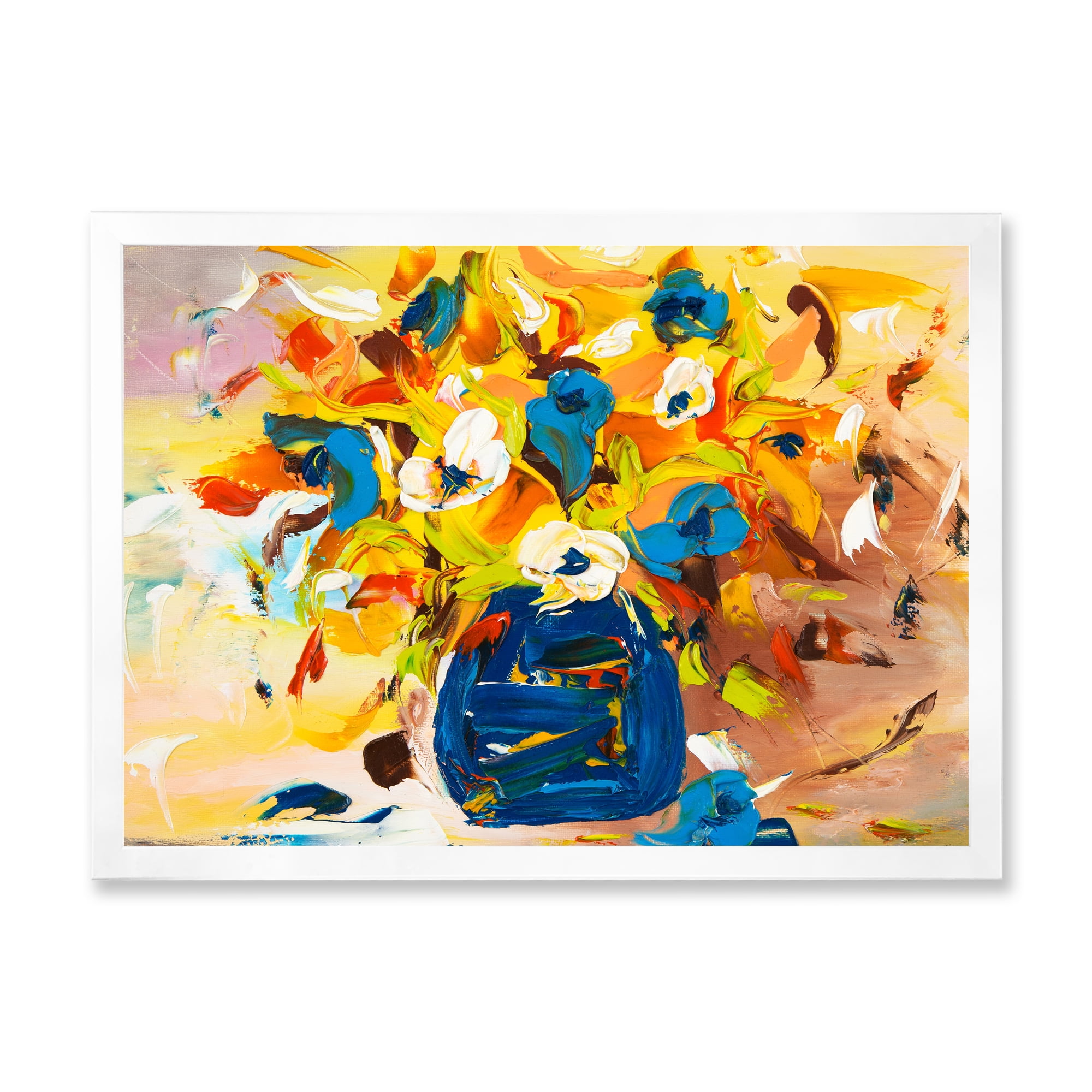 Designart 'A VIbrant Flower Bouquet In Blue and Yellow' Traditional Framed Art Print