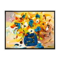 Designart 'A VIbrant Flower Bouquet In Blue and Yellow' Traditional Framed Canvas Wall Art Print