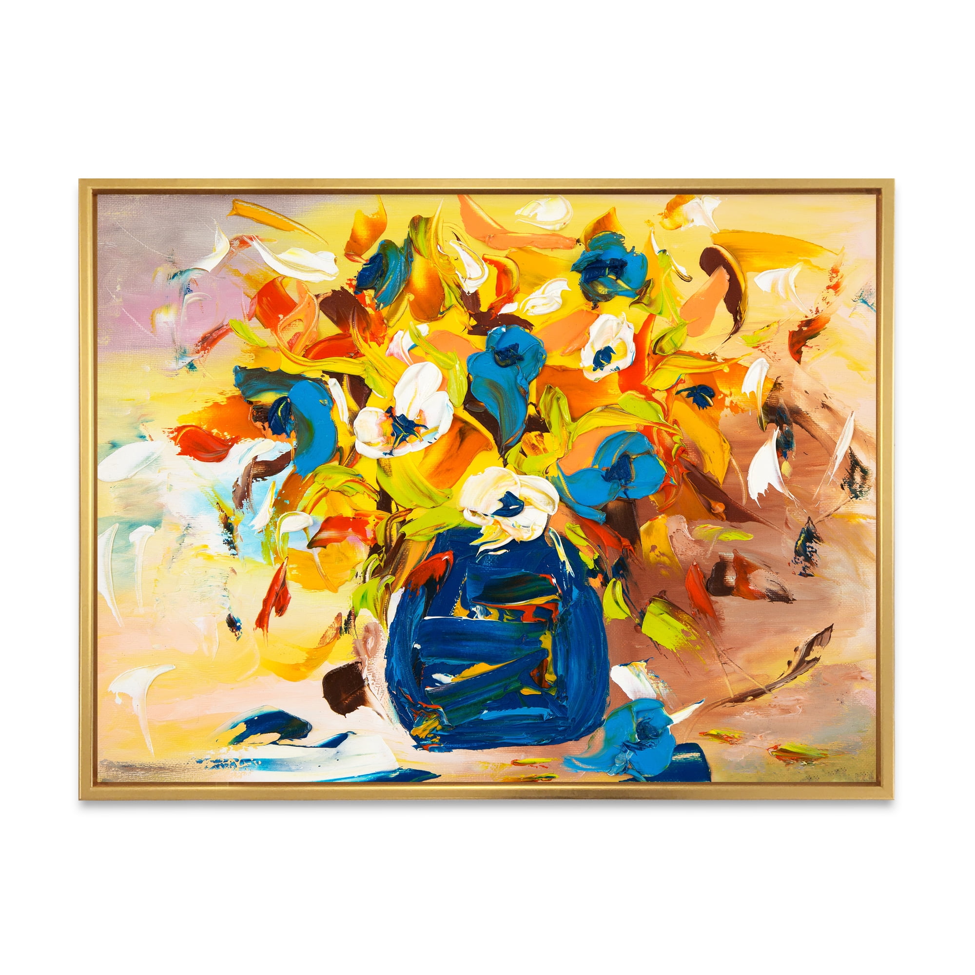 Designart 'A VIbrant Flower Bouquet In Blue and Yellow' Traditional Framed Canvas Wall Art Print