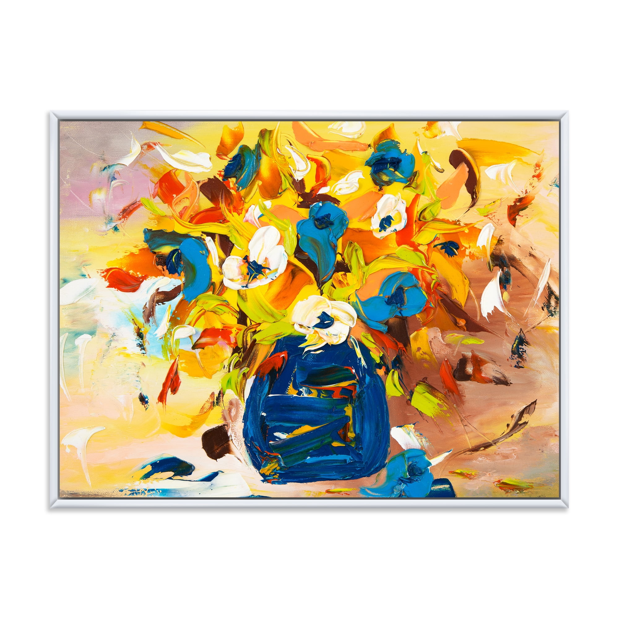 Designart 'A VIbrant Flower Bouquet In Blue and Yellow' Traditional Framed Canvas Wall Art Print