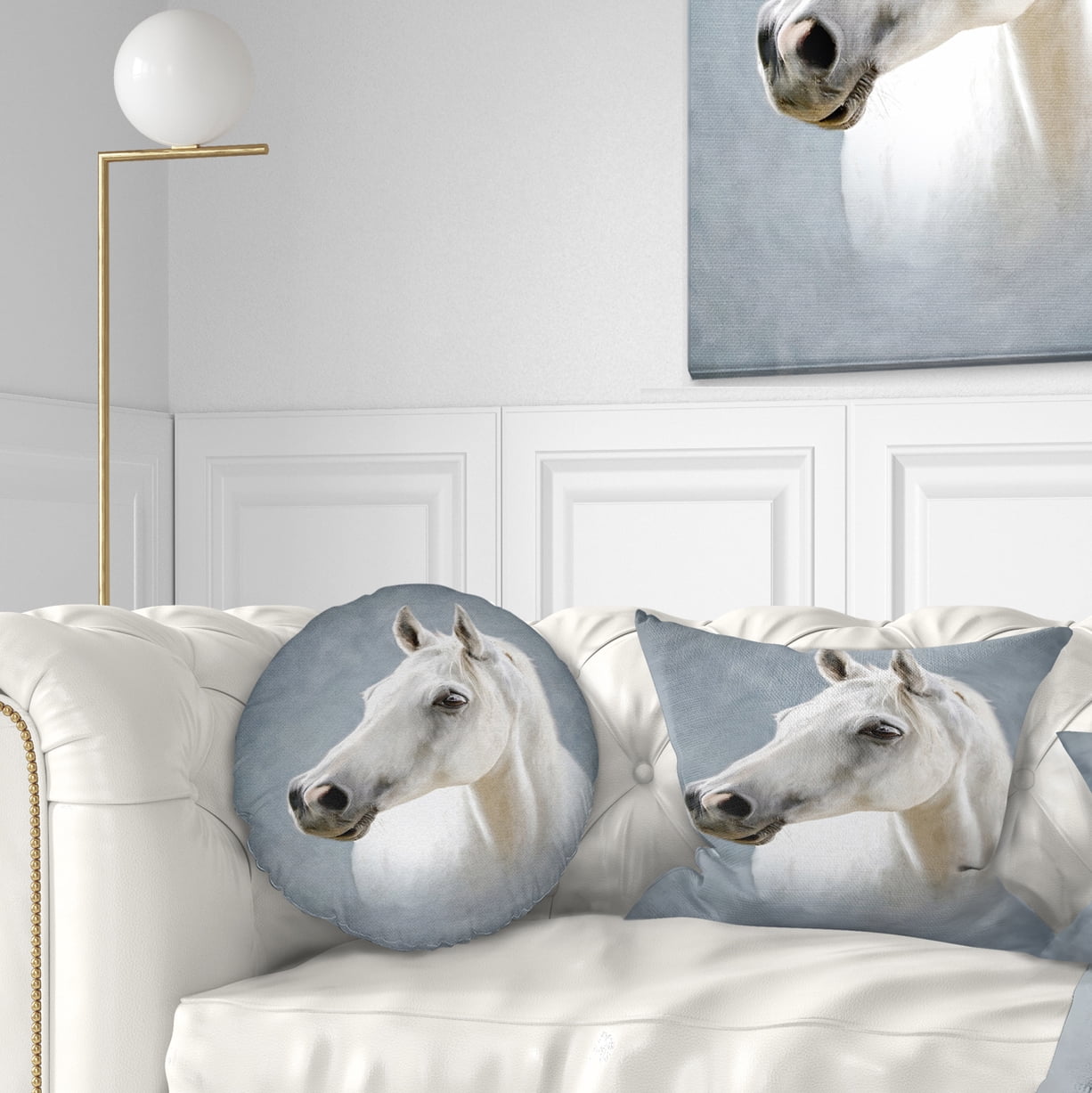 Designart A White Horse Alone - Animal Throw Pillow - 12x20