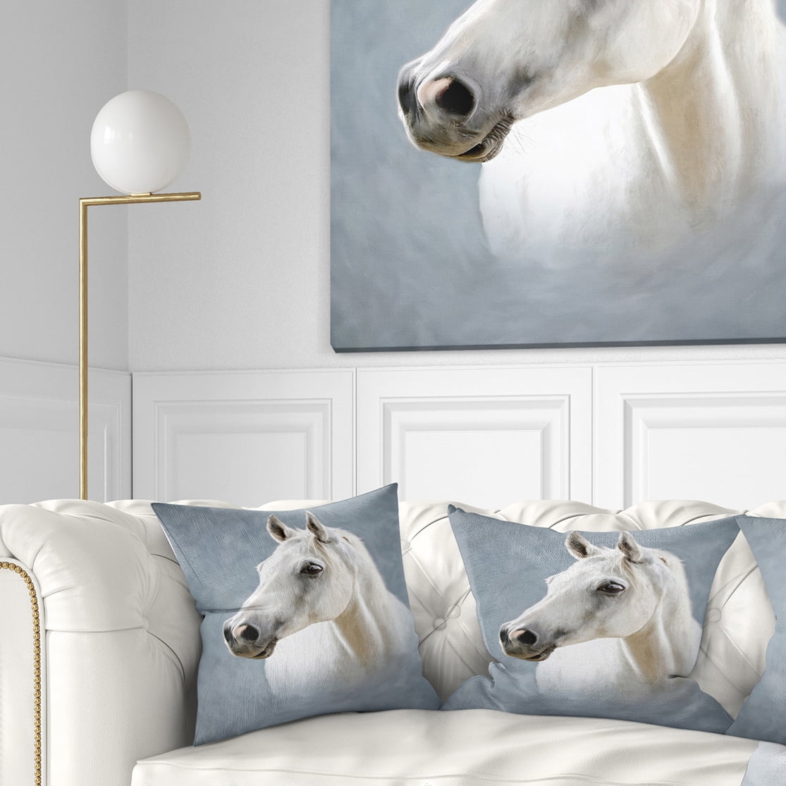 Designart A White Horse Alone - Animal Throw Pillow - 18x18